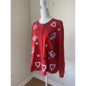 Michelle-Loise Red White & Blue Cardigan Women's Size Medium American Flags NEW